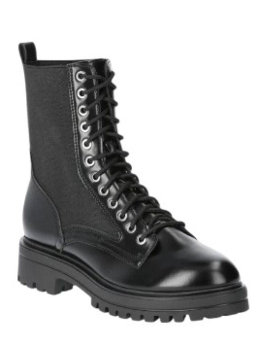 No Boundaries Women’s Knit Combat Boots, Adjustable Lace, Black, Size 10